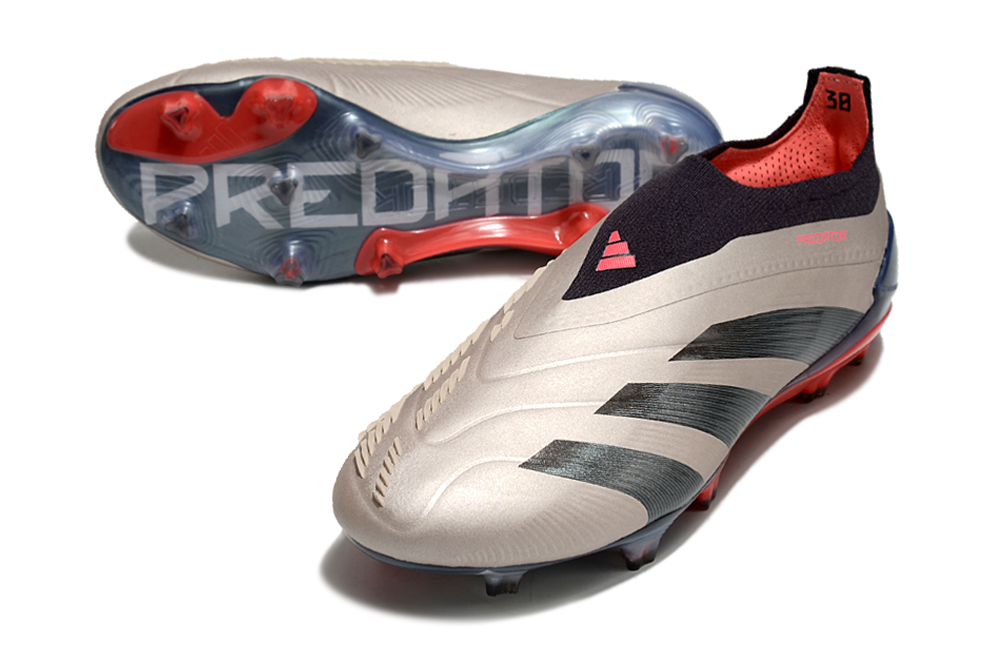 PREDATOR ELITE LACELESS BOOTS FIRM GROUND - Platinum Metallic / Aurora Black / Carbon