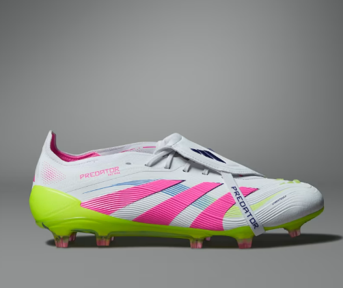 PREDATOR FOLD-OVER TONGUE ELITE FT FIRM GROUND BOOTS (KIDS) - WHITE/LEMON/PINK