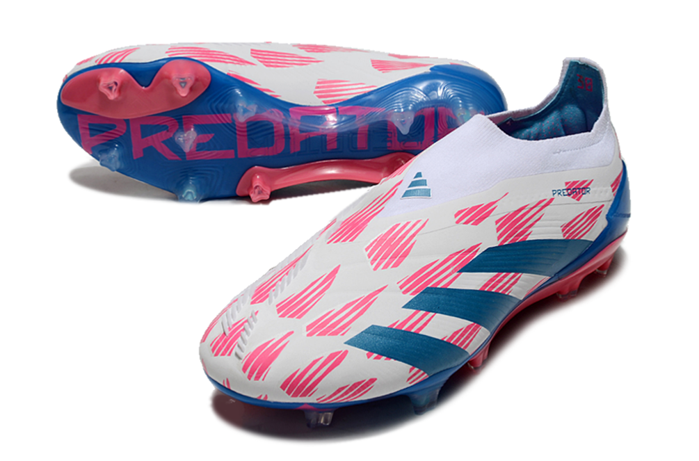 PREDATOR ELITE LACELESS BOOTS FIRM GROUND - PINK/WHITE/BLUE